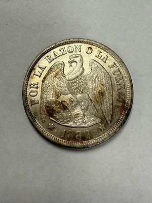 1882 Republic of Chile Condor with Shield Silver Peso, 90% Silver Un Peso Coin - Image 1 of 4
