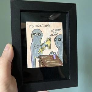 Aliens,humor,Halloween ,funny,cute,original,miniature Painting,small,mini,framed - Picture 1 of 4