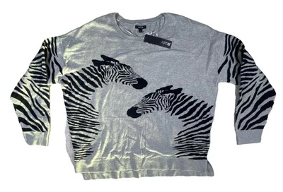 Apt. Suéter Pullover 9 Estampado Cebra Para Mujer XL Gráfico Nuevo Con Etiquetas Gris Negro Tejido Foto 1 de 4
