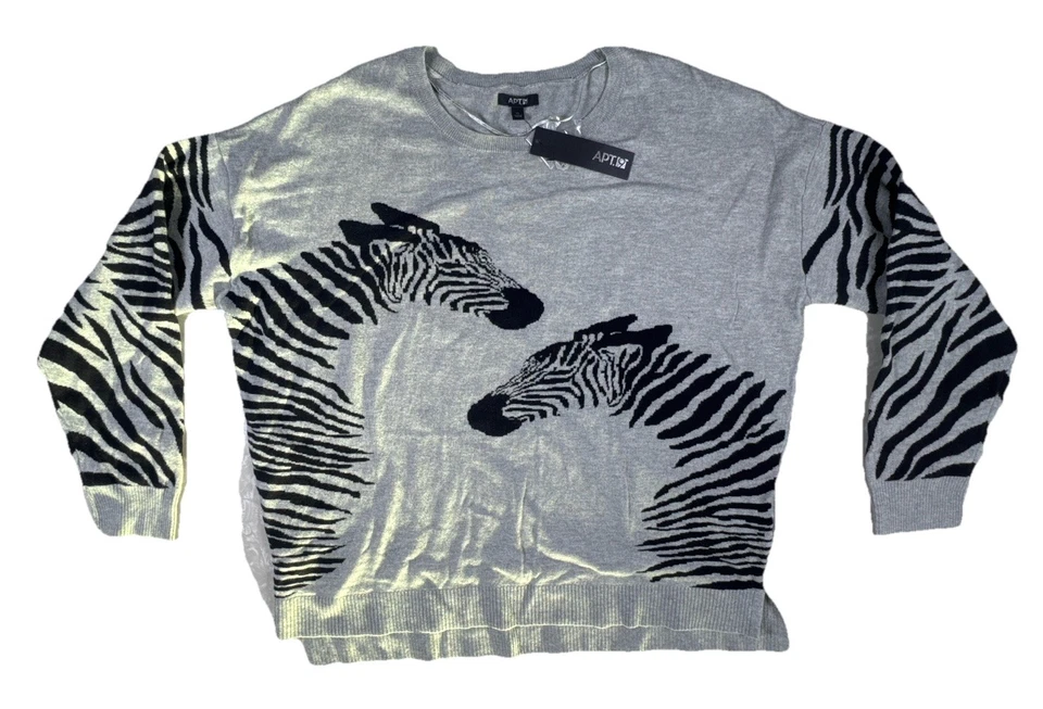 Apt. Suéter Pullover 9 Estampado Cebra Para Mujer XL Gráfico Nuevo Con Etiquetas Gris Negro Tejido Foto 1 de 4