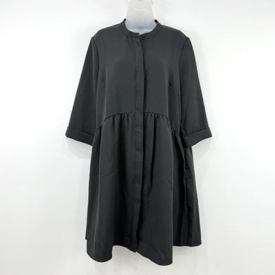 Tuckernuck Dress Womens XL Black Crepe Royal Lagenlook Minimalist Hidden Button - Image 1 of 4