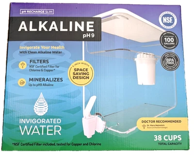 Invigorated Water Alkaline pH 9 Recharge Slim Water Pitcher 1F 30 Cups 2.5 Gal - Image 1 of 4