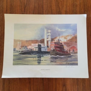 Litografía Gerald Levey Groton Underway 19x13 pulgadas submarino en puerto - Imagen 1 de 7