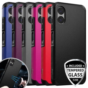 For Motorola Moto G Play 4G 2024 Case Mount Friendly Hybrid Cover+Tempered Glass - Picture 1 of 36