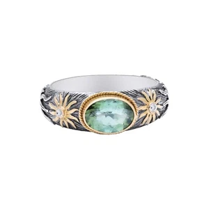 Naturale Ametista & Diamante 925 Argento Massiccio & 18k Oro Fiore Fedina Size - Foto 1 di 3