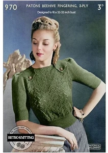 1940s Jumper with Front Yokes Knitting Pattern Bust 32 - Picture 1 of 2