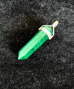 Sterling Silver 925 MALACHITE PRISM Pendant Only 1.63" Long 6.2G - Picture 1 of 7
