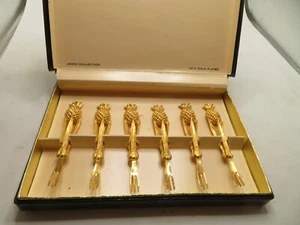 VINTAGE 24k Gold Plated Janis Pineapple Cocktail Appetizer forks original box - Picture 1 of 6