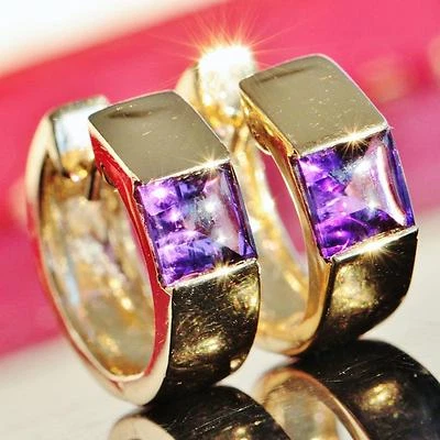 Pendientes de aro huggie amatista 1,10 quilates oro amarillo 585 vintage 5,9 gr #N929B Foto 1 de 4