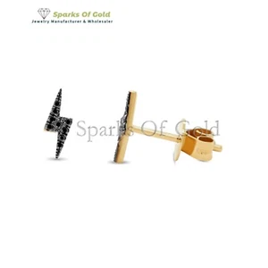 Pavé Diamante Negro 14k Oro Sólido Iluminación Perno Pendientes Joyería Fina Regalo - Imagen 1 de 2