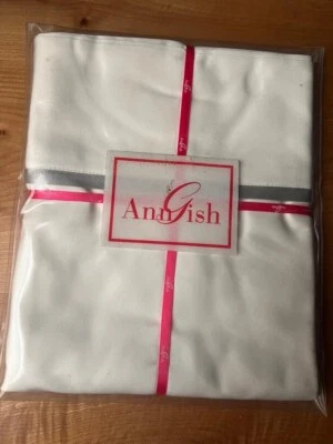 NWT $138 Ann Gish Cotton Sateen STANDARD Pillowcases Set Ivory, Frost Silk Trim