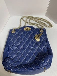 Vera Pelle Italien gesteppter Drehverschluss Schultertasche Geldbörse Kette kobaltblau - Bild 1 von 10