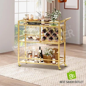 Gold Bar Cart Drinks Trolley Wine Coffee Tea Kitchen Rack Glass Holder Bottle - Picture 1 of 12