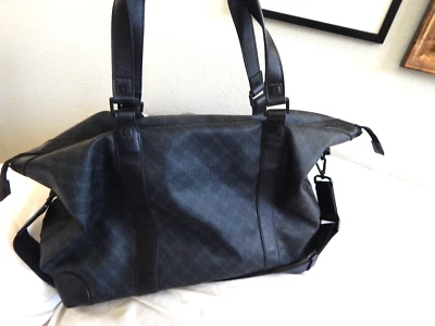 DE VERLI GRAY MONOGRAM LEATHER TRIMS LARGE DUFFLE/ TRAVEL BAG W/ LONG STTRAP - Image 1 of 4