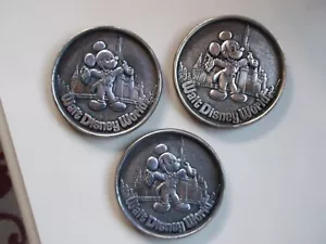 Set of 3 Polished Mickey Mouse Disney World Collectible Coins Medalions - Picture 1 of 4