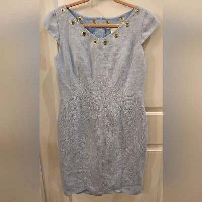 Vestido MAX MARA Polvo Azul Lino Lino Hasta la Rodilla Talla 12 Boda Invitada Carrera Foto 1 de 4