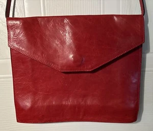 Vintage Furla Damen-Schultertasche rot geknackeltes Leder Klappe Clutch - Bild 1 von 17