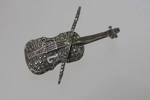 Vintage Markasit Sterling Silber Violine Brosche Anstecknadel - Bild 1 von 2