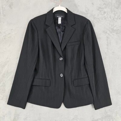 Blazer vintage Jones New York para mujer talla 10 negro a rayas crepé años 90 negocios Foto 1 de 4
