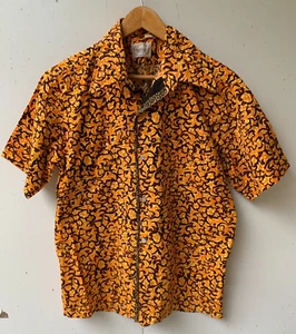 Camisa de verano de fiesta de manga corta con estampado de llama naranja original de los 90 para hombre talla L - Imagen 1 de 6
