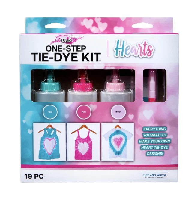 Tulip One-Step Tie-Dye Kit, Hearts, (Teal, Pink and Blush), 19 Pieces - Image 1 of 1