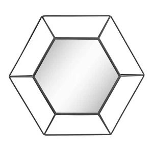 23.7" x 20.7" Metal Hexagon Decorative Wall Mirror Black - Picture 1 of 6