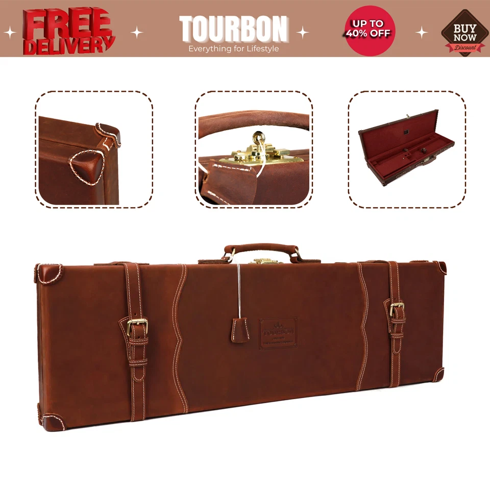 Tourbon Retro Leather Takedown Shotgun Safe Storage 28-32inch Barrel-Hard Case - Image 1 of 4