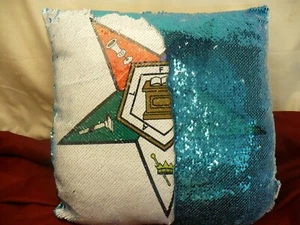 Eastern Star 2 face sequin pillow zipper cover OES reversible glitter 14" X 15" - Bild 1 von 9