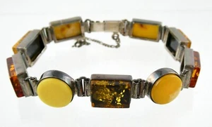 Vintage Sterlingsilber gemischte Farben Bernstein Gliederarmband mit Kette 925 7,75 Zoll - Bild 1 von 12