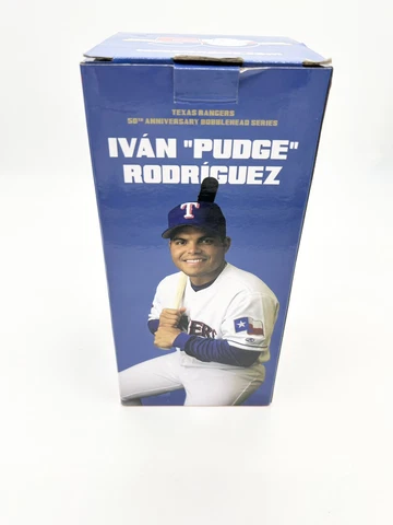 ⚾️  Ivan Pudge Rodriguez 50th Anniversary Bobblehead Texas Rangers w/ Box Cover