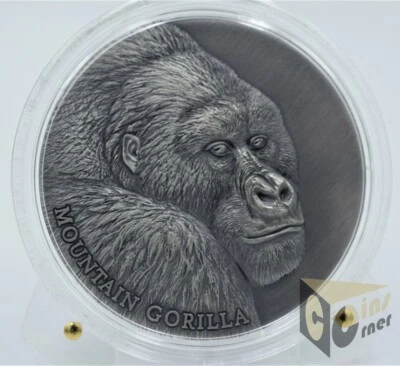 Cameroon 2021 Mountain Gorilla - Expressions of Wildlife 2 Oz Silver Antiqued  - Image 1 of 4