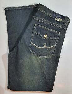 NBN Gear Men's Jeans Size 40x34 Dark Wash Embroidered Flap Pockets with Buttons