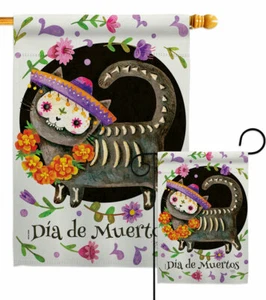 Dia De Muertos Cat Garden Flag Day of Dead Fall Decorative Yard House Banner - Picture 1 of 17