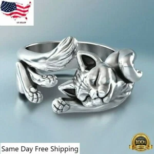Fashion Cat Shaped 925 Silver Plated  Ring for Women Party Jewelry US Size 5-11 - Picture 1 of 4
