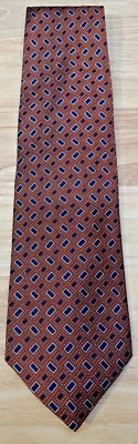 Ferrell Reed City Of London Men Tie 100% Silk Geometric Brown Print England USA - Image 1 of 4