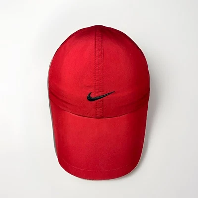 Vintage Nike DRI-FIT Featherlight Hat Dark Red Black Swoosh Vented Running Cap - Image 1 of 4
