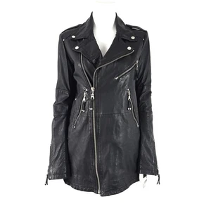 STUNNING WOMENS VINTAGE WHISTLES LEATHER LONGLINE BIKER ZIP JACKET MOTO BLACK 8 - Picture 1 of 22