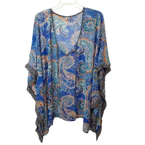 Playa a Playa EE. UU. 28/30 Kimono Encubrimiento Azul Transparente Multi Piscina Resort Cuello Atado - Imagen 1 de 8