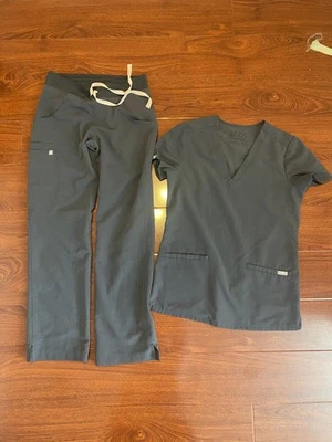 FIGS Scrubs Women's Set Grey XXS Technical Collection Pink Drawstring - Image 1 of 4