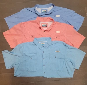 Lot o 3 Magellan Men's 3XL Fish Gear Shirts Relaxed Fit Short Sleeve Blue Salmon - Picture 1 of 13