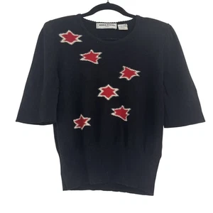 Vintage Sonia Rykiel Paris Damen Reine Schurwolle Schwarz Rot Kurzarm Strick Top 38 - Bild 1 von 8