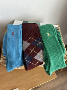 VTG Polo Ralph Lauren Men’s Socks 3 Pairs Green Argyle Dress Casual Multicolor - Picture 1 of 8