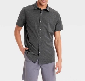 Men’s All In Motion Short Sleeve Button Down Shirt Black XL RETAIL $25 - Picture 1 of 9