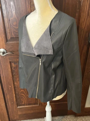 Worthington Zip Jacket Supple Faux Leather Sz L Womens Gray Soft Inside/ Pockets - Image 1 of 4