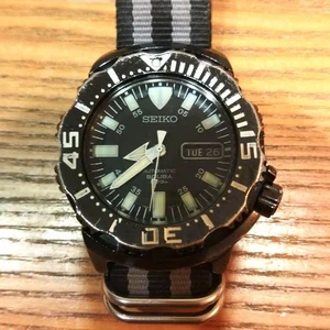 SEIKO Black Monster 7S26-03G0 Automatic Watch Serviced Bond Strap Men’s Working - Picture 1 of 7