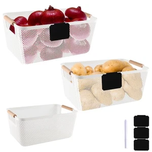 Onion and Potato Storage Baskets,A set of three Wooden handle storage basket ... - Picture 1 of 7