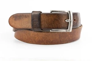 Vintage Brown Leather Belt Rustic Patina Solid Metal Buckle Distressed 31"-33" - Picture 1 of 6