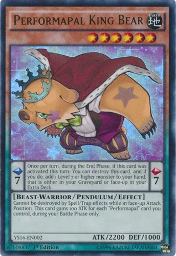 Performapal King Bear - YS16-EN002 - Ultra Rare - 1st Edition - Heavily Played - Image 1 of 1