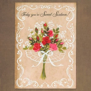 Unused Vintage Norcross Parchment SWEET SIXTEEN BIRTHDAY Card FOR 16 YEAR OLD +✉ - Picture 1 of 6