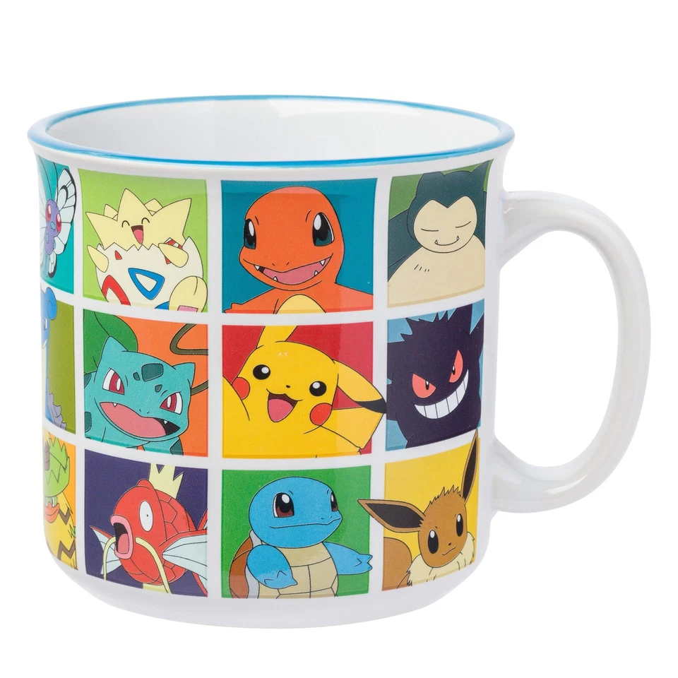 SILVER BUFFALO 20oz Pokemon Character Grid Ceramic Mug Coffee Tea Camper Gift for Fans
